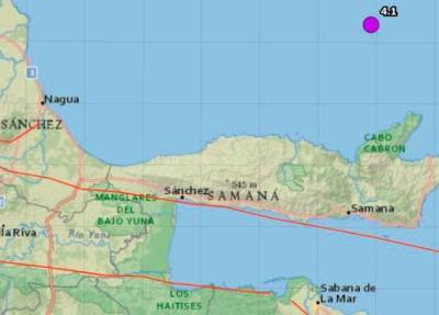 Sismo 4.1 a 34.6 km al Noreste de las Terrenas de Samaná